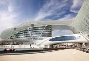 Абу-Даби, гостиница, здание, строение, трасса, формула 1, небо, болид, красота, спорт