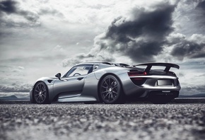 Porsche, 918, Spyder, rear, silvery