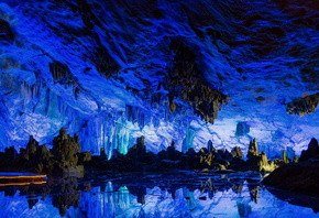 Китай, пещера, отражение, пещера тростниковой флейты, чудеса природы, красо ...