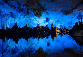 Китай, пещера, отражение, чудеса природы, красота, пещера тростниковой флей ...