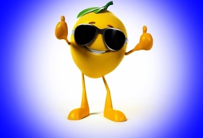  , , , , , 3D, blue background, lemon, smile, glasses, class, 3D