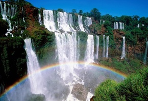 водопад, каскады, вода, радуга, природа, тропики