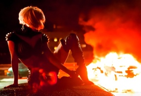 Lady Gaga, singer, blonde, mother monster, tatto, body, heels, music video, fire