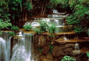 Тайланд, река, каскады, водопад, деревья, зелень, джунгли, природа, вода, к ...