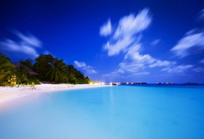 природа, вечер, курорт, тропики, пальмы, пляж, Мальдивы, остров