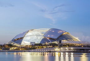 Сингапур, спортивный комплекс, здание, вода, огни, небо, красота, освещение