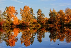 природа, осень, озеро, рыбалка, вода, отражение, деревья, красиво