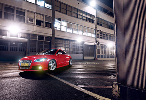 Audi, TT, Tuning, Wheels, Red, Night, Lights, Glow, Garage