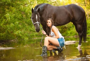 , , , , , COWGIRL, NATURE, HORSE, GREEN, WATER