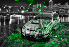 Tony Kokhan, Subaru, Impreza, WRX, STI, JDM, Anime, Aerography, Green, Neon ...