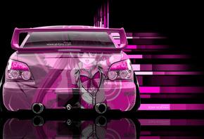 Tony Kokhan, Subaru, Impreza, WRX, STI, JDM, Back, Anime, Girl, Aerography, Pink, Colors, Effects, Style, el Tony Cars, Photoshop, HD Wallpapers, Black, JDM,  , , , , , , , , ,  , , 