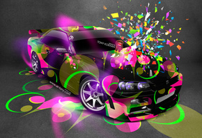 Tony Kokhan, Nissan, Skyline, GTR, R34, JDM, Aerography, Abstract, Effects, Style, Domo Kun, Toy, Neon, Multicolors, el Tony Cars, HD Wallpapers, Photoshop,  , , , , ,  34, ,  , , , , 