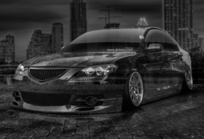 Tony Kokhan, Mazda, 3, JDM, Tuning, Crystal, City, Black, White, Night, el  ...