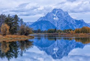 USA, Mount Moran, Snake River, Grand Teton National Park, Wyoming, autumn, ,  ,  , -, , , , , , , , , , , , 
