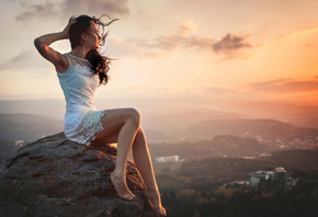 girl, dress, beauty, dress, rock, view