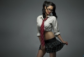 schoolgirl, skirt, glasses, girl, pose