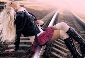 railroad, skirt, girl, sexy, schoolgirl