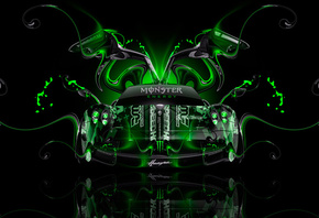 Tony Kokhan, Monster Energy, Pagani, Huayra, Front, Open, Doors, Green, Plastic, Car, Aerography, Style, Design, Art, Photoshop, HD Wallpapers, el Tony Cars,  ,  ,  , , , , , , , 