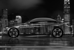 Tony Kokhan, BMW, M4, Crystal, City, Car, Side, Silver, Gray, Black, White, ...