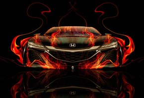 Tony Kokhan, Honda, NSX, Fire, Car, Front, Orange, Flame, Black, el Tony Ca ...