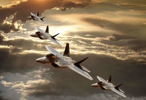 f-22, raptor, war, gun, fly, plane, clouds, sky