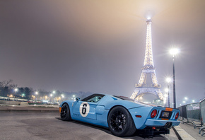 Ford, gt40, blue, night, eiffel tower, light, Paris, , , ,  , 