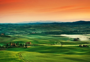 tuscany, italy, orenge, green, path, sky