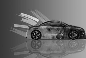 Tony Kokhan, Peugeot, RCZ, Side, Lion, Aerography, Animal, Black, White, Coupe, Silver, Effects, 4K, Wallpapers, el Tony Cars, Photoshop, Design, Art, Style,  , , , , , , 2014, , , , , , , 