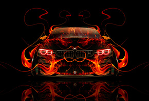 Tony Kokhan, BMW, M4, Fire, Car, Front, Tuning, Orange, Abstract, Flame, Bl ...