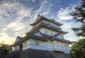 Япония, замок, замки Японии, небо, деревья, пагода, красота