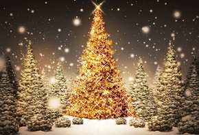 christmas, tree, snow, star
