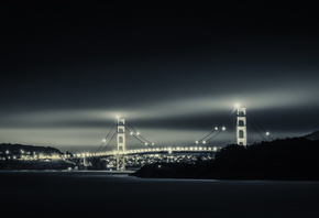 San Francisco, Сан-Франциско, Bay Bridge, California, город, мост, огни, ночь, небо