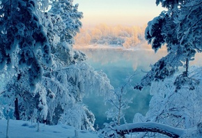 winter, mountain, snow, trees, road, sun, sky, blue