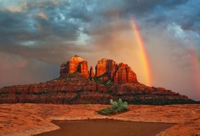 rainbow, mountain, rain, sky, canyon