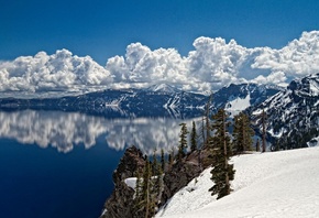 lake, mountain, reflextion, water, sky, blue, snow