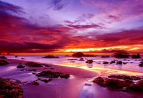 sunset, ocean, purple, water, sky