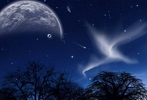 moon, cloudy, night, sky, stars