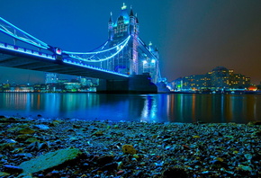 ночь, мост, река, город, огни, освещение, здания, Лондон, красота