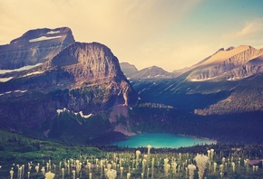 lake, mountain, sky, purple, water, clouds