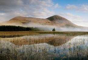 lake, mountain, sky, purple, water, clouds