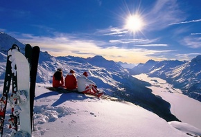 люди, природа, зима, горы, река, небо, солнце, красиво, сноуборд, отдых, по ...
