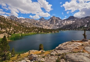 lake, mountain, sky, purple, water, clouds