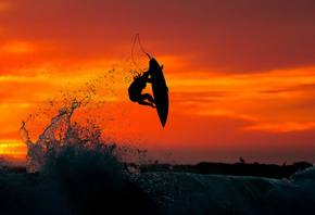 спорт, серфинг, фото, позитив, экстрим, волна, брызги, небо, закат, красиво