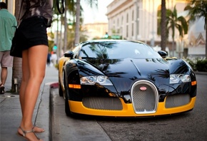 bugatti, street, girl, car