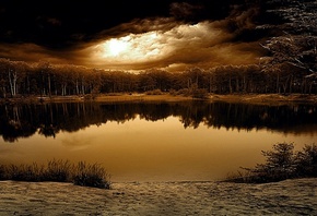 lake, water, tree, grass, sky