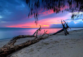 ocean, boat, sunset, sky