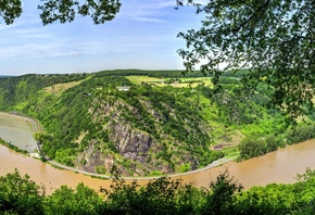 river, path, tree, mountain
