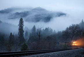 жд, поезд, природа, горы, туман, лес, путь, макро, фото, красиво
