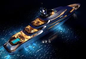 море, яхта, путь, oceAnco, Y708, night, superyacht, concept, upview