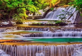 природа, Тайланд, красиво, река, каскады, водопад, лес, джунгли